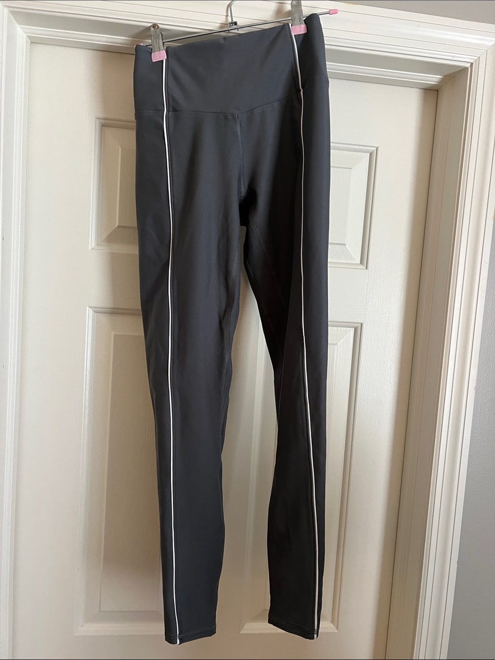 Charcoal Grey Leggings with White Side Piping